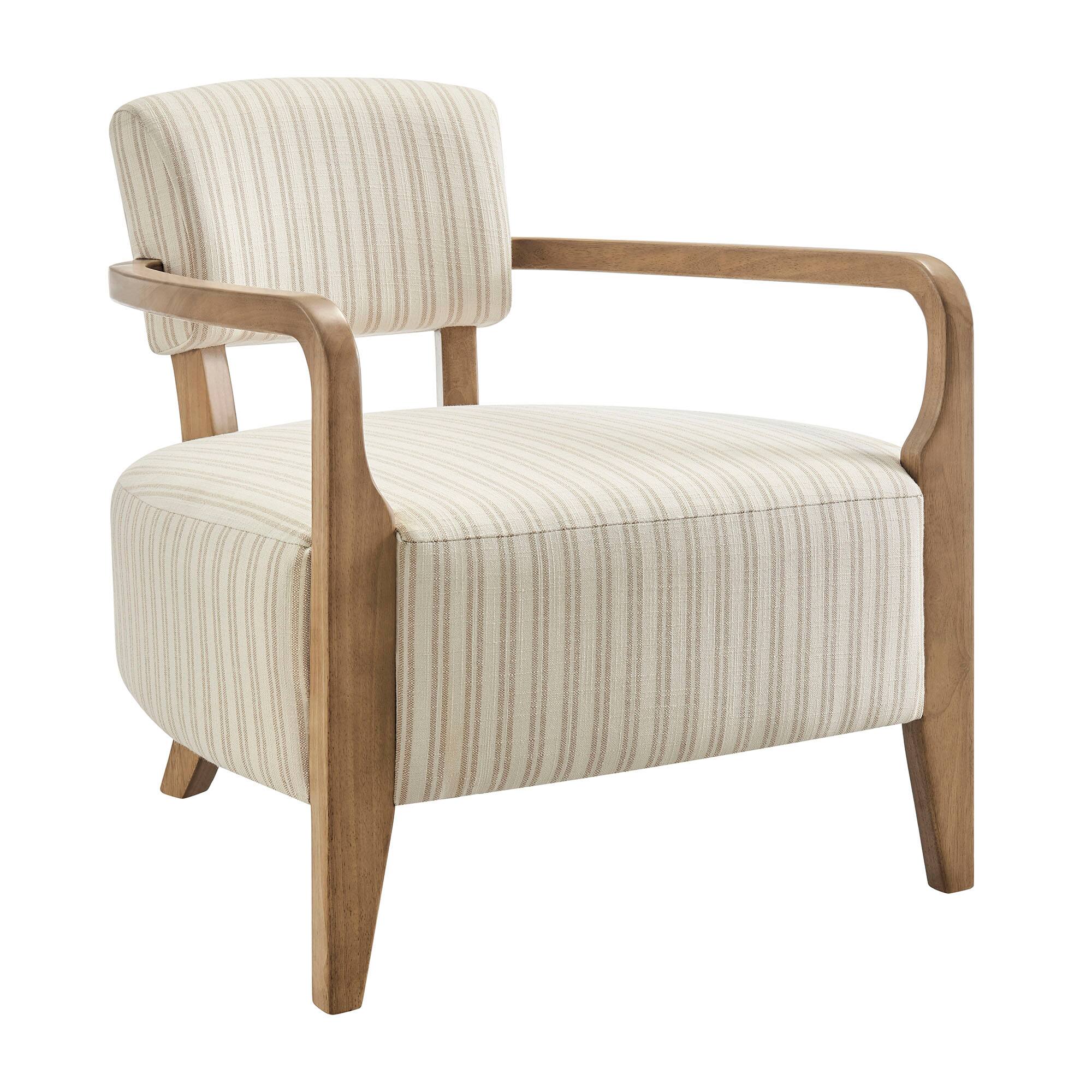 Angle. Modway - Zinnia Striped Fabric Upholstered Accent Chair by Modway - Oatmeal Stripe.