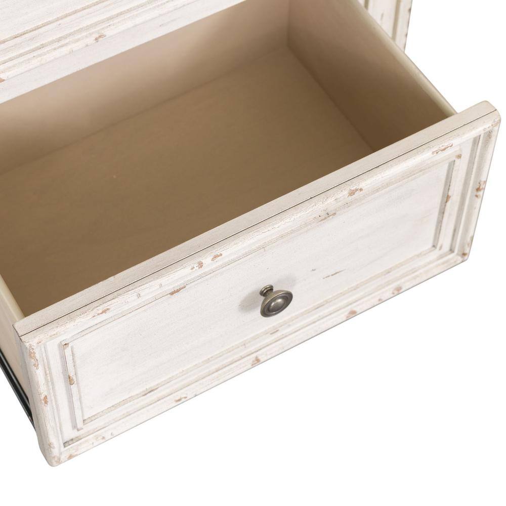Alt View 1. Liberty Furniture Industries - Big Valley Bedside Chest w/ Charging Station in Whitestone w/ Heavy Distressing - White.