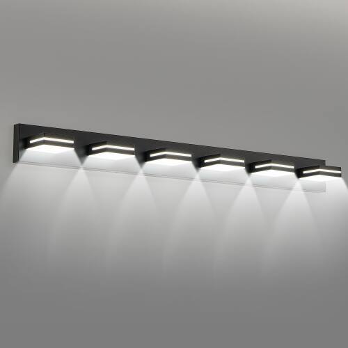 Left. LUCKY ONE - 6-Light LED Vanity Light, Wall Mount Sconce for Bathroom Mirror, Sleek Minimalist Design - Black.