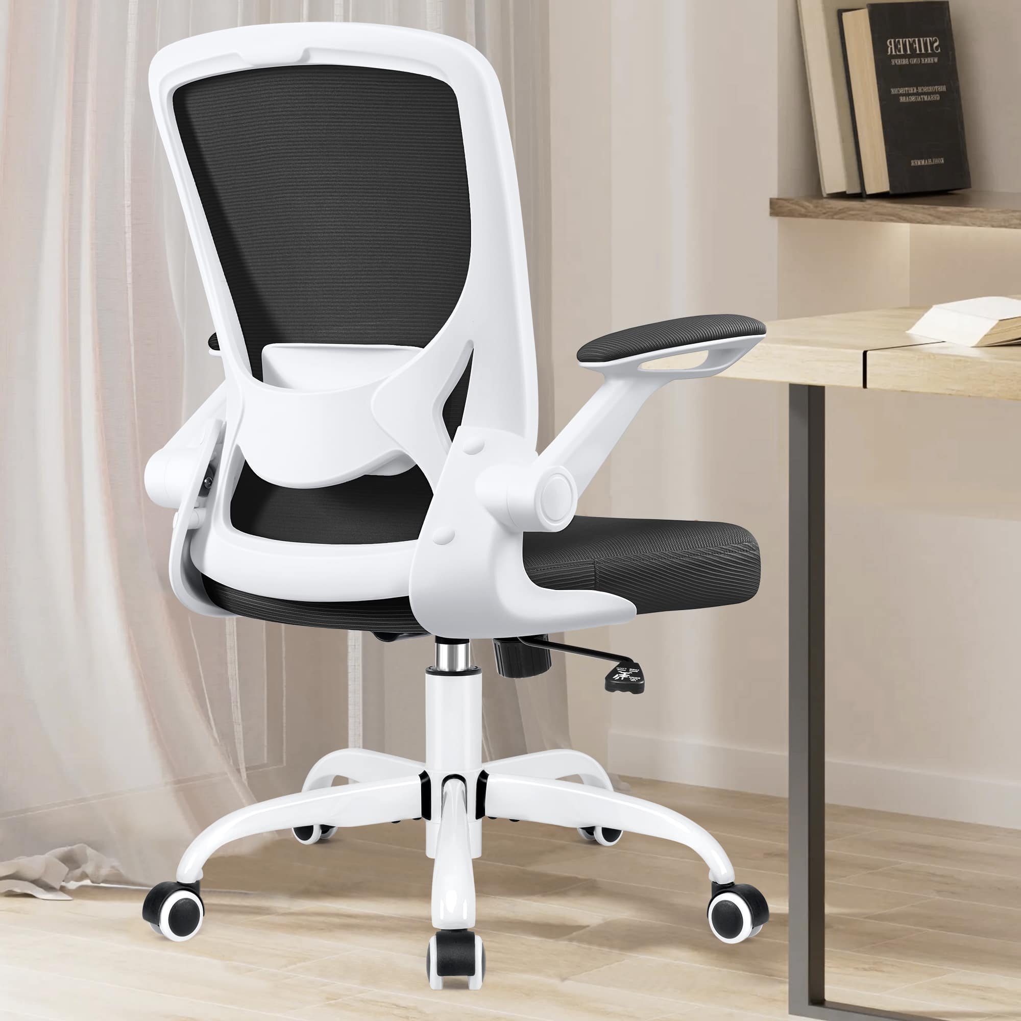 Brick Attic - 300LBS Ergonomic Adjustable Height Office Chair, Breathable Mesh Desk Chair with Lumbar Support and Flip-up Arms - White