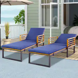 Mondawe - 79" Adjustable Patio Chaise Lounge Chair w 4-Level Backrest & Cushion 800 lbs - Navy