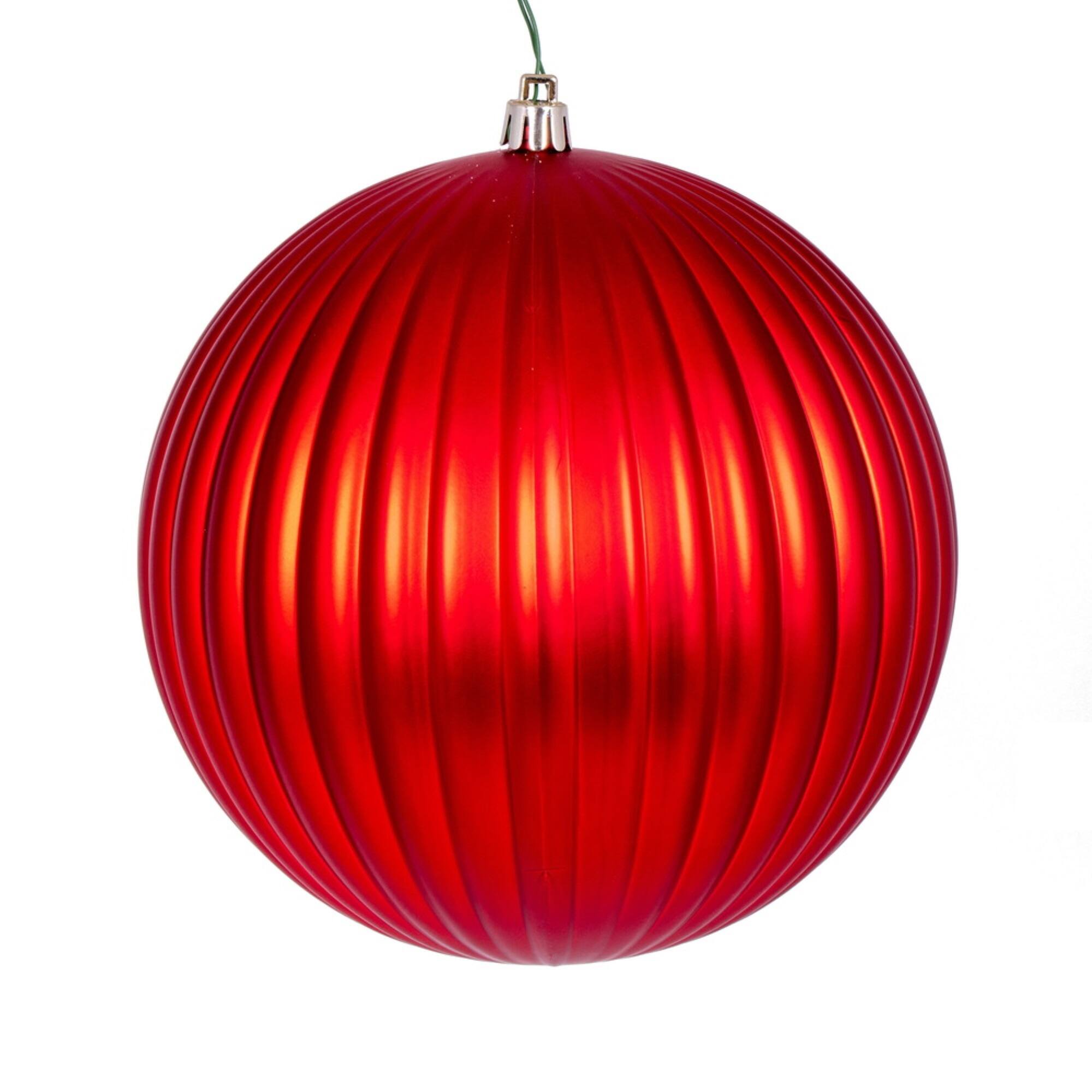 Front. Vickerman - 6" Red Matte Lined Ball Ornament 4 per Bag - Red.