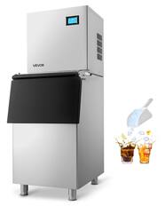 Front. VEVOR - Commercial Ice Maker Machine, 360LBS/24H Ice-Making Machine with 250LBS Large Storage Bin, Auto Self-Cleaning Ice Maker - Stainless steel color.