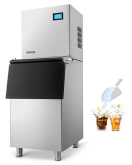 VEVOR - Commercial Ice Maker Machine, 360LBS/24H Ice-Making Machine with 250LBS Large Storage Bin, Auto Self-Cleaning Ice Maker - Stainless steel color