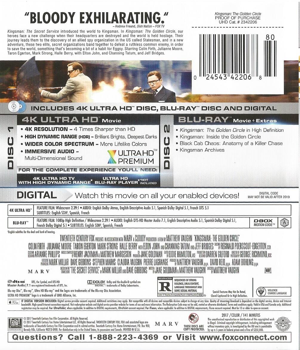 Alt View 1. Kingsman: The Golden Circle (4K / Blu-ray + Digital).