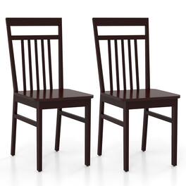 Costway - Farmhouse Dining Chair Set of 2 Armless Wooden Chair with Slanted High Backrest - Walnut