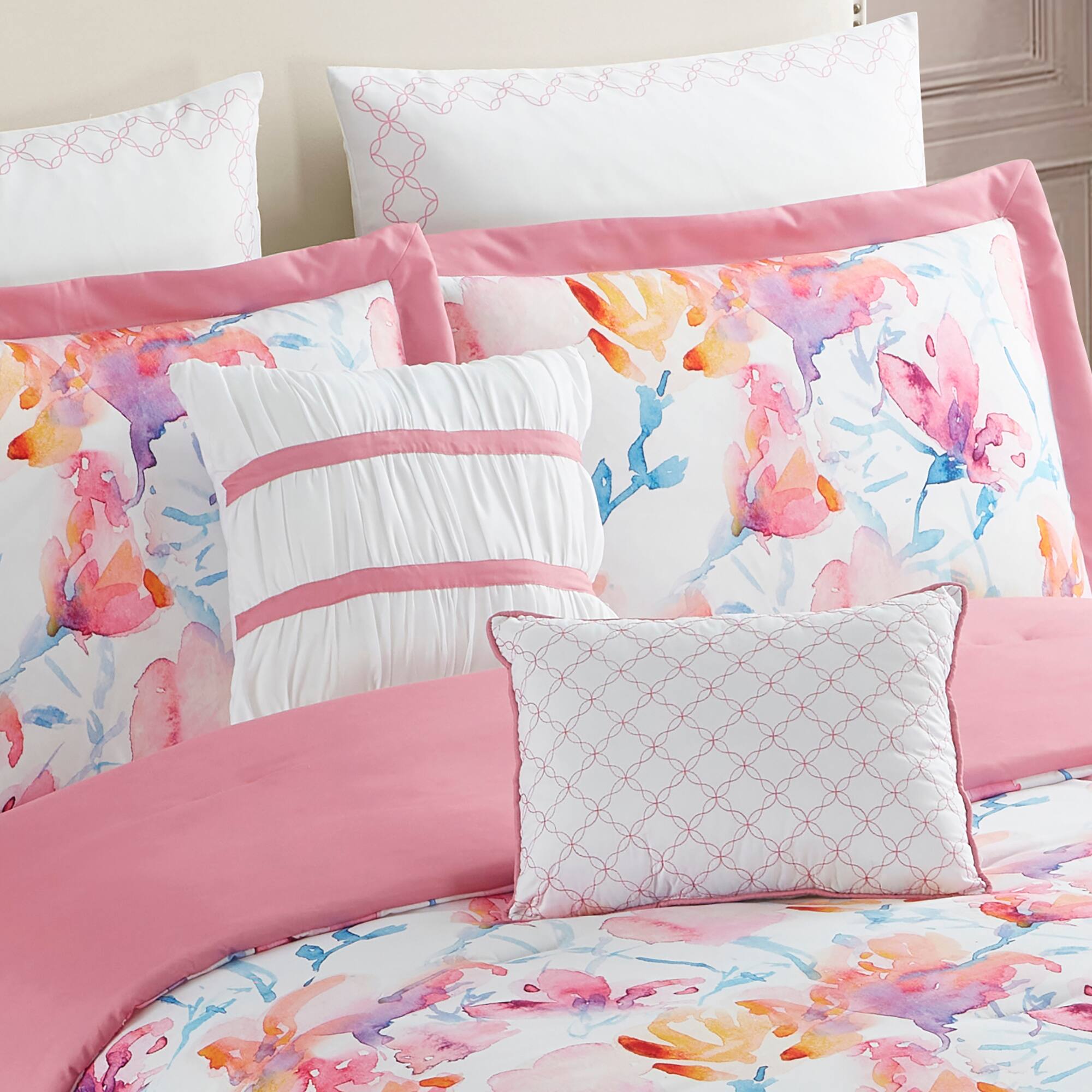 Left. Sweet Home Collection - 7pc Melrose All Season Comforter & Decorative Pillow Set - King - Multicolored.