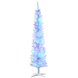 Homcom - Prelit Pencil Artificial Christmas Tree, 500 Colorful Surface Branches, 250 Colorful LEDs - White