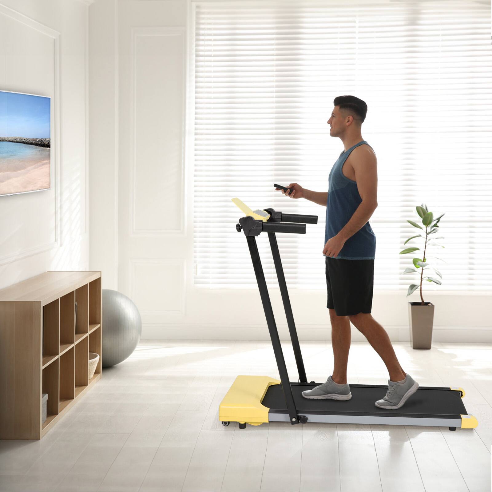 Alt View 4. Akoasm - Walking Pad Folding Treadmills for Home with LED Displays and Built-in Wheels for Walking & Running - Yellow.