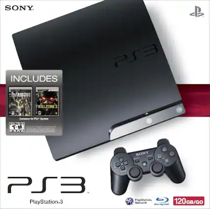 SONY PS3
PlayStation 3
INCLUDES
INFAMOUS
KILLZONE 2
Exclusive for PS3 System
PlayStation Network
120GB/GO
Blu-ray Disc