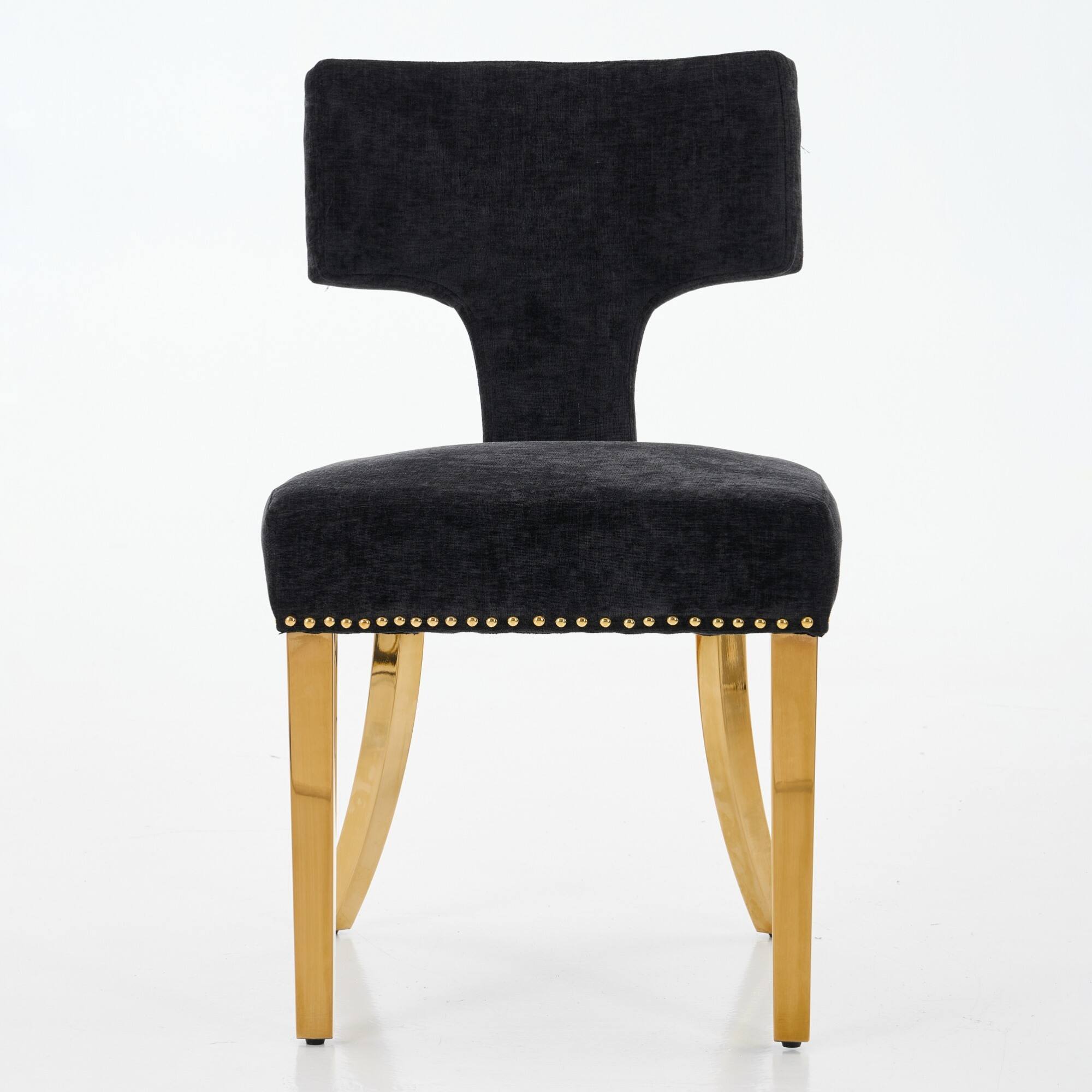 Angle. GOODSILO - Modern Upholstered Dining Chairs Set of 2 with Curved Backrest and Stainless Steel Legs - Black.