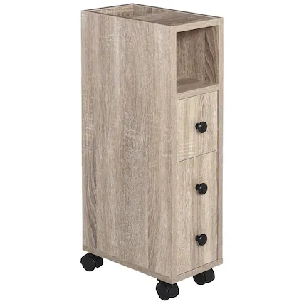 Front. Kleankin - Freestanding Compact Design Bathroom Cabinet with 2 Open Cabinets, 1 Door Cabinet, 1 Drawer - Oak.
