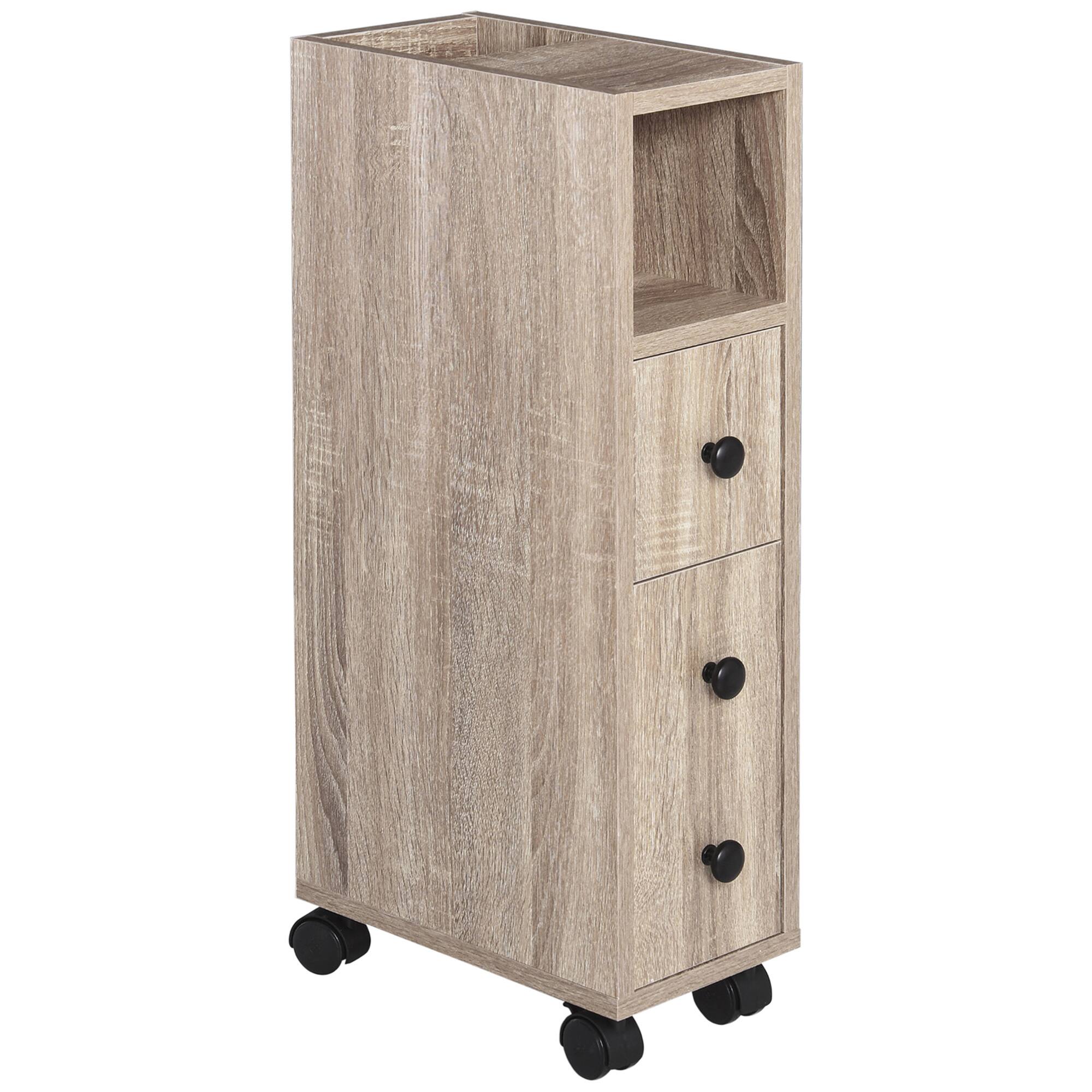 Kleankin - Freestanding Compact Design Bathroom Cabinet with 2 Open Cabinets, 1 Door Cabinet, 1 Drawer - Oak