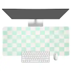 Front. Unique Bargains - Checkered Desk Mat, 35.4x15.7 Inch Mouse Pad, Non-Slip Rubber, Stitched Edges, Soft, for Computer/Laptop - Light Green/White.