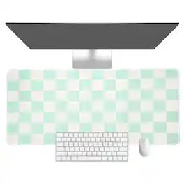 Unique Bargains - Checkered Desk Mat, 35.4x15.7 Inch Mouse Pad, Non-Slip Rubber, Stitched Edges, Soft, for Computer/Laptop - Light Green/White