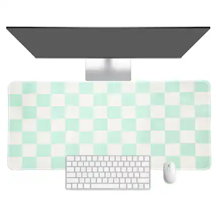 Front. Unique Bargains - Checkered Desk Mat, 35.4x15.7 Inch Mouse Pad, Non-Slip Rubber, Stitched Edges, Soft, for Computer/Laptop - Light Green/White.