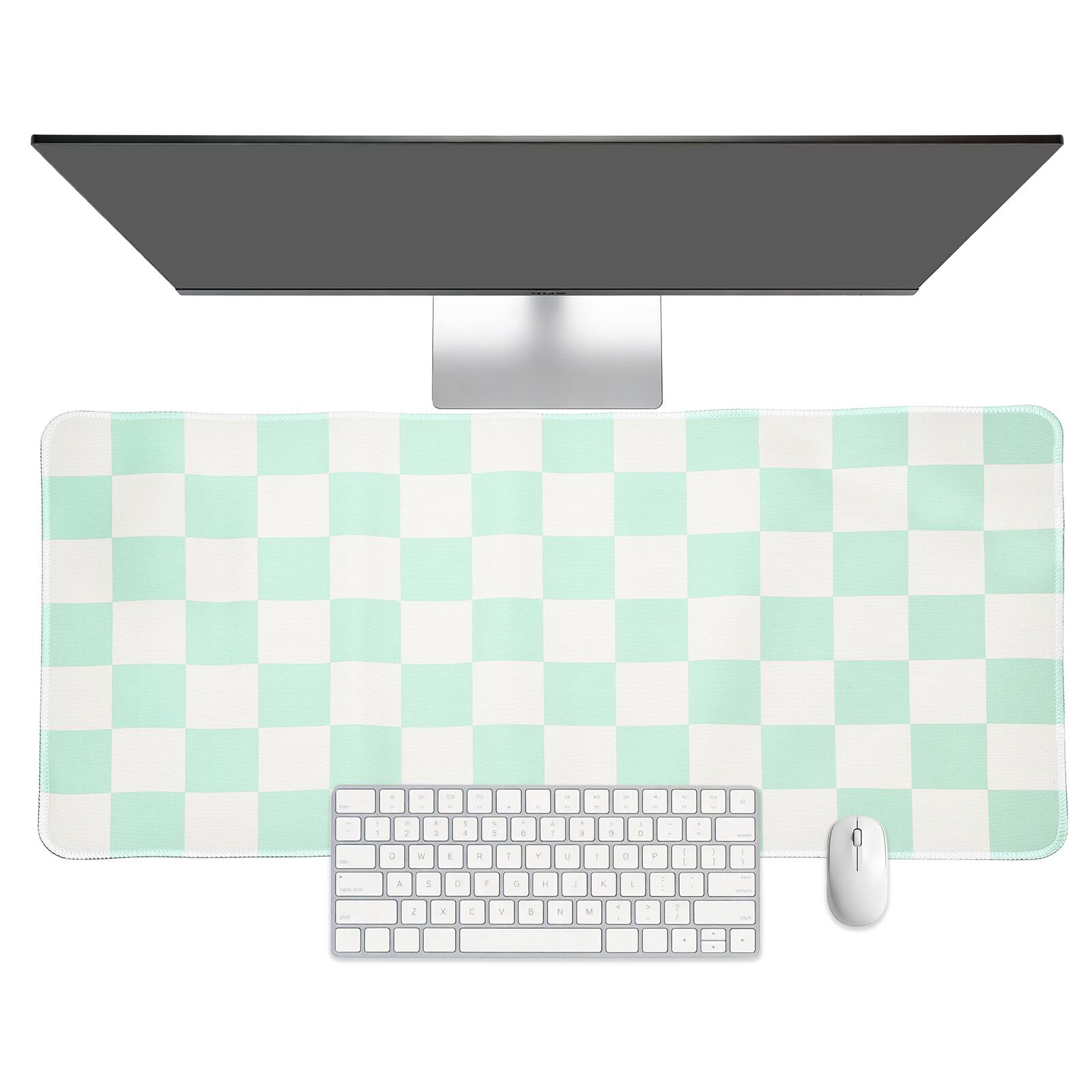 Front. Unique Bargains - Checkered Desk Mat, 35.4x15.7 Inch Mouse Pad, Non-Slip Rubber, Stitched Edges, Soft, for Computer/Laptop - Light Green/White.