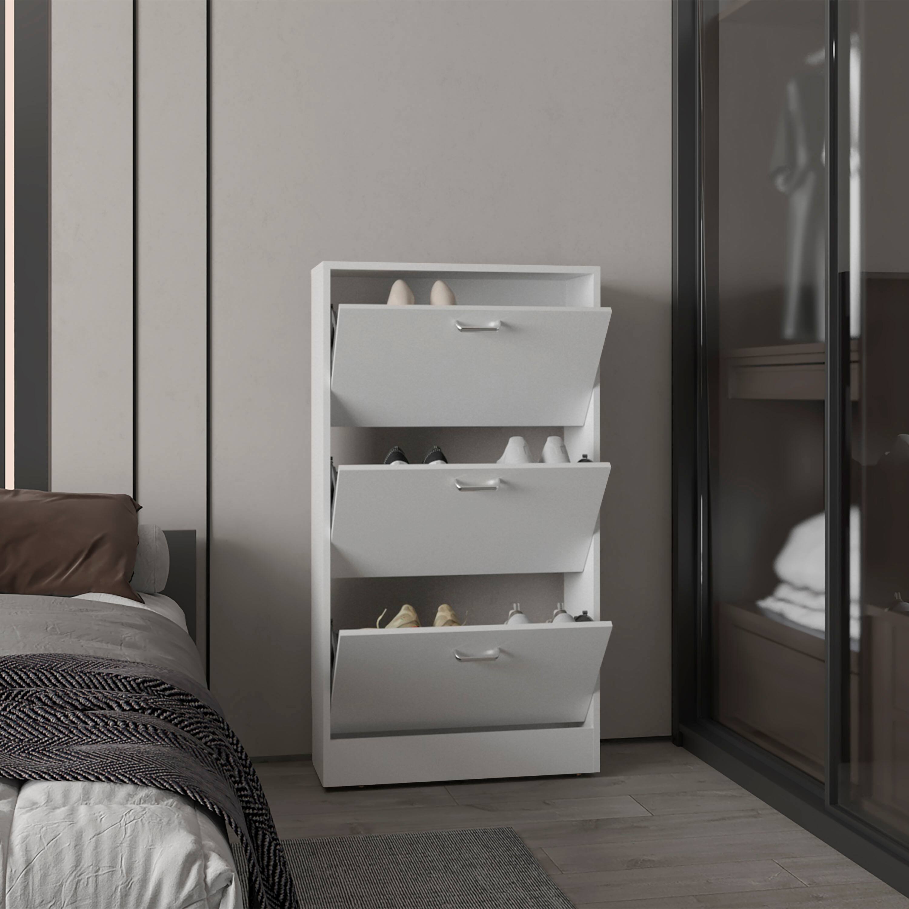 Angle. TinyHomie - Shoe Rack 3 Doors 3 Shelves White - White.