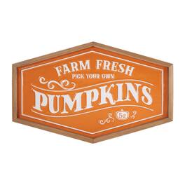 BreeBe - Framed Metal Farm Fresh Pumpkins Sign 19.5"L - Orange, White