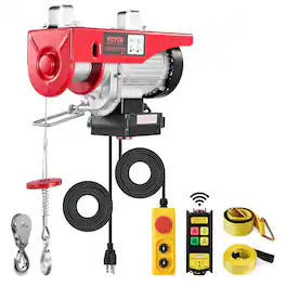 VEVOR - Electric Hoist, 1320 lbs 120V Electric Winch with 328 ft Wireless & 14 ft Wired Remote Control, 40 ft Single Cable - Red