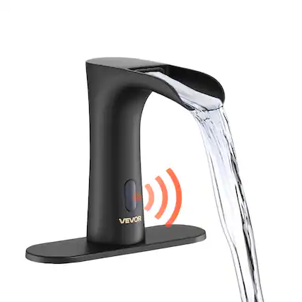 Front. VEVOR - Touchless Bathroom Sink Faucet, Automatic Motion Sensor Waterfall Restroom Toilet Faucet with Hole Cover Plate - Matte Black.