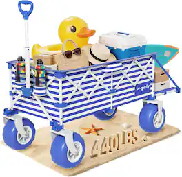 GVDV - Beach Wagon with 9 in Big Balloon Wheels, Cart with Tailgate - Blue & White