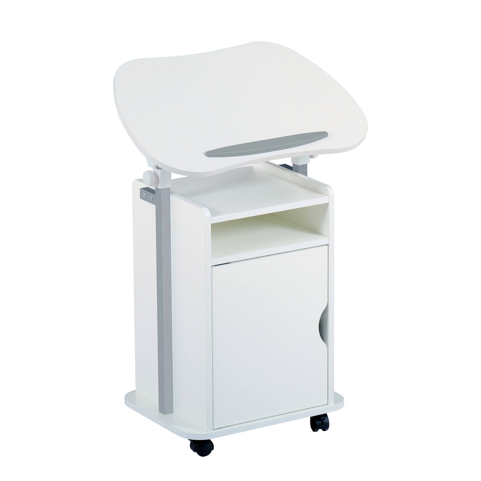 Alt View 5. GOODSILO - Adjustable Sit-to-Stand Rolling Laptop Cart with Concealed Storage and Mobile Workstation Design - White.