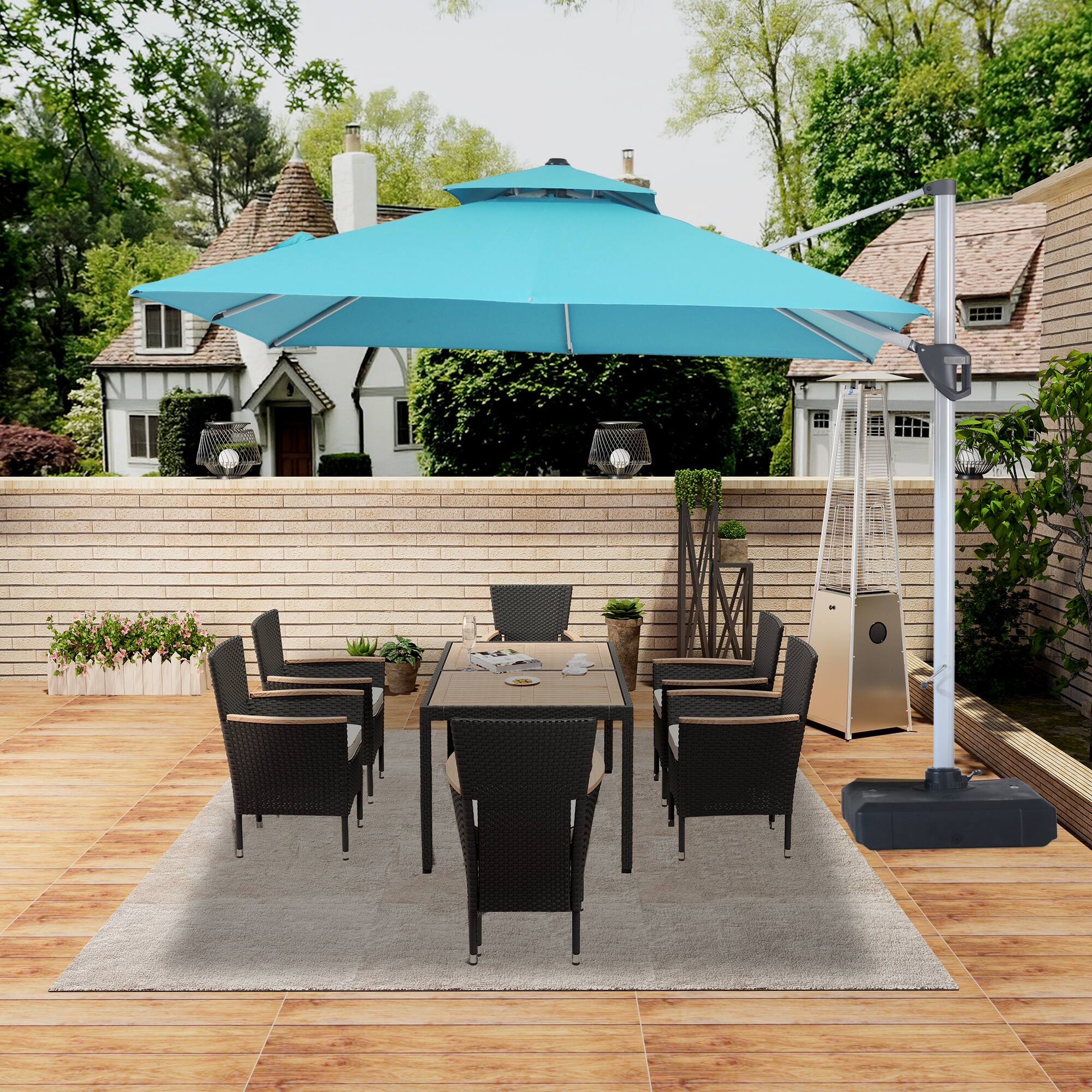 Alt View 4. Mondawe - 10ft. Square Aluminum 360-Degree Cantilever Patio Umbrella - Blue.