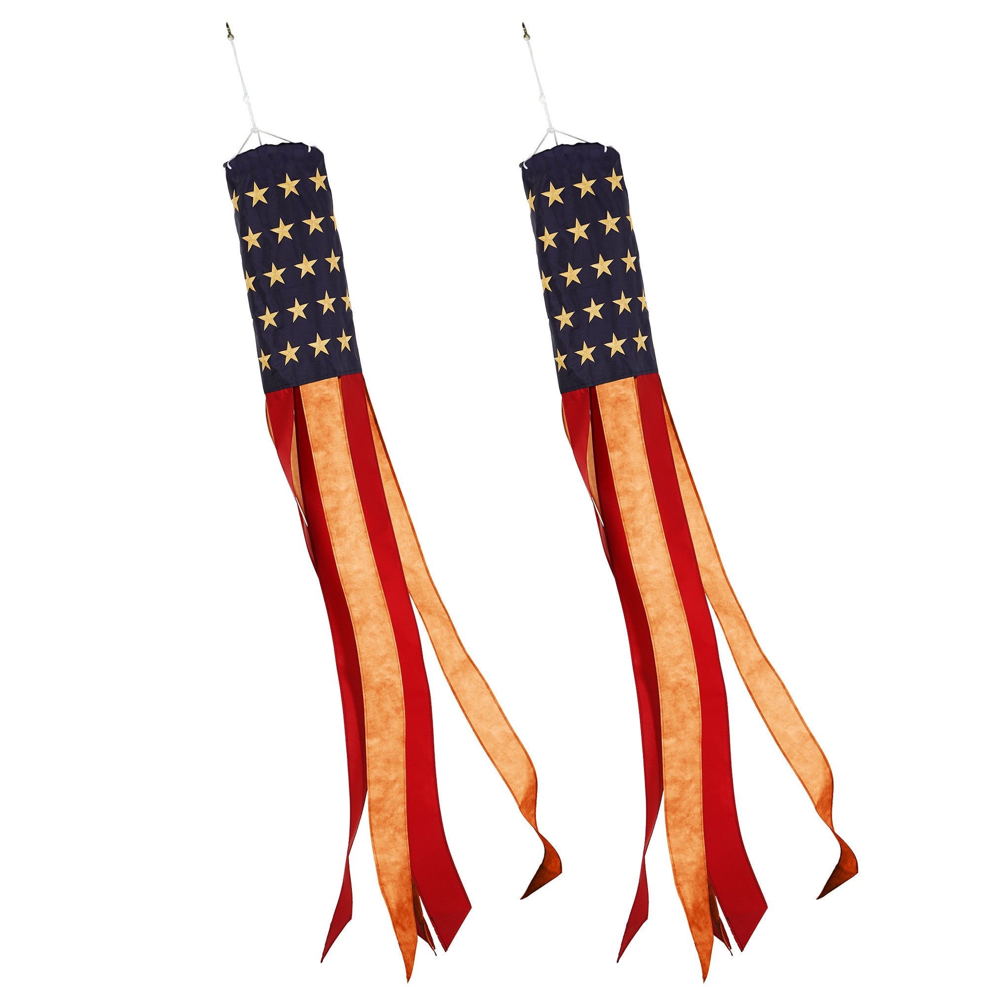 G128 - 2-Pack Tea-Stained American Windsock, 60-Inch Embroidered 420D Polyester - Red, Blue, Yellow
