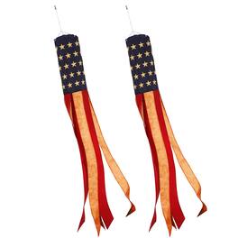 G128 - 2-Pack Tea-Stained American Windsock, 60-Inch Embroidered 420D Polyester - Red, Blue, Yellow