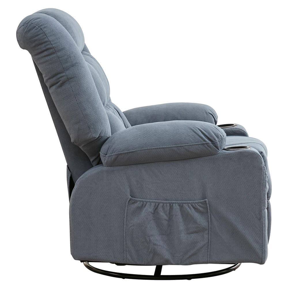 Alt View 1. Kadyn - Oversized Swivel Recliner Chair with Massage & Heat, 350lb Capacity, 8 Vibration Modes, USB Port, Blue - Blue.