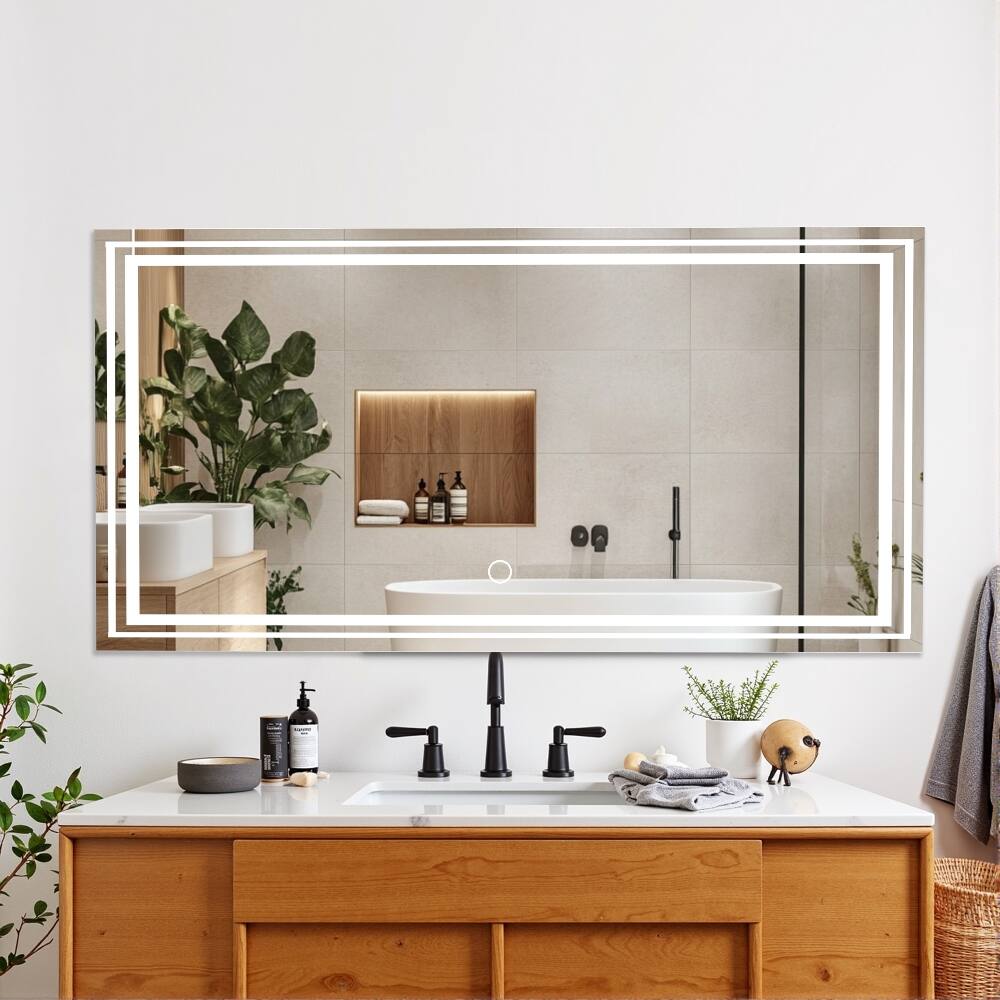 Front. Ropilly - Ropilly 60 x 36 Inch LED Bathroom Mirror, Wall Mounted Vanity Mirror with Touch Dimmer and Three Light Colors.