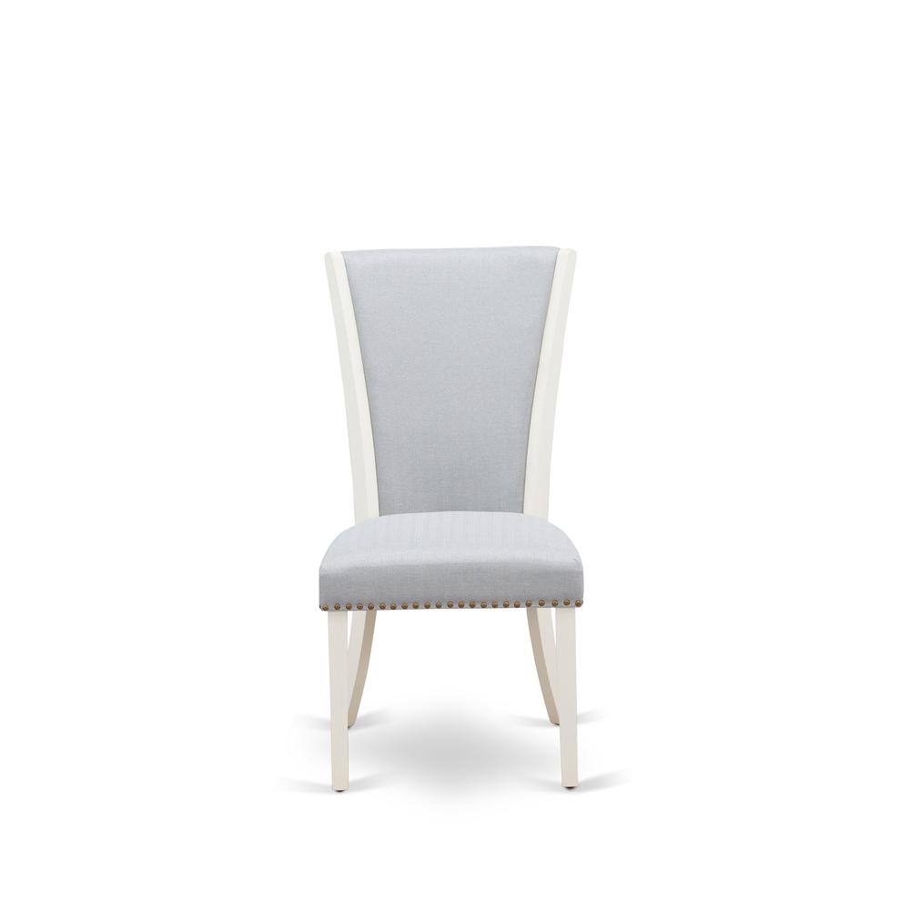 Alt View 1. East West Furniture - Set of 2 - Parson Chairs Includes Linen White Wood Frame with Grey Linen Fabric Seat with Nail Head and Stylish Back - White.