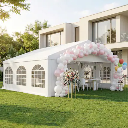 Front. Outsunny - x 20' Heavy-duty Large Wedding Tent, Outdoor Carport Garage Party Tent - White.