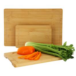 MegaChef - 3 Piece 9 Inch, 12 Inch, and 15 Inch Bamboo Wood Cutting Board Set with Juice Grooves - Brown