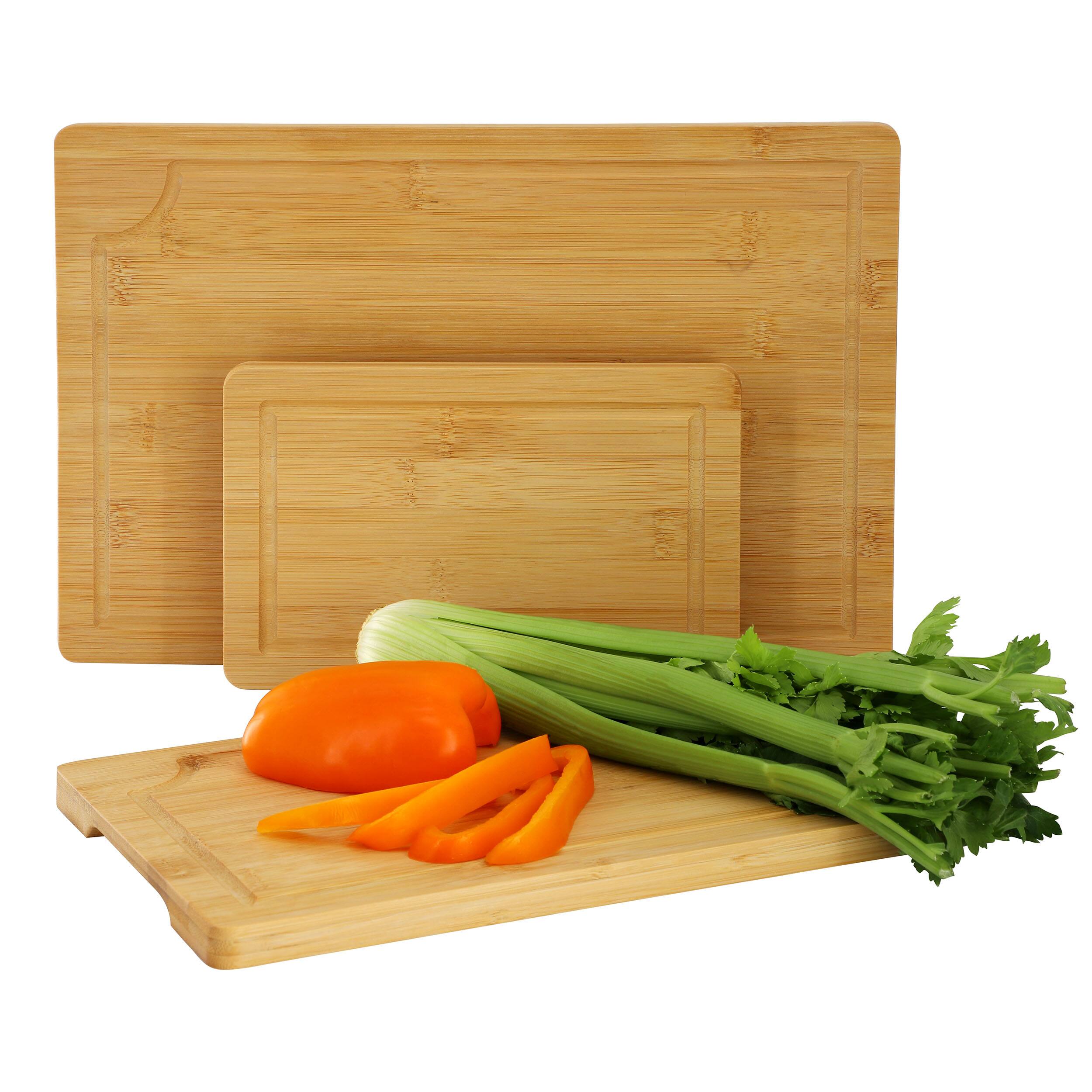 Front. MegaChef - MegaChef 3 Piece 9 Inch, 12 Inch, and 15 Inch Bamboo Wood Cutting Board Set with Juice Grooves - Brown.