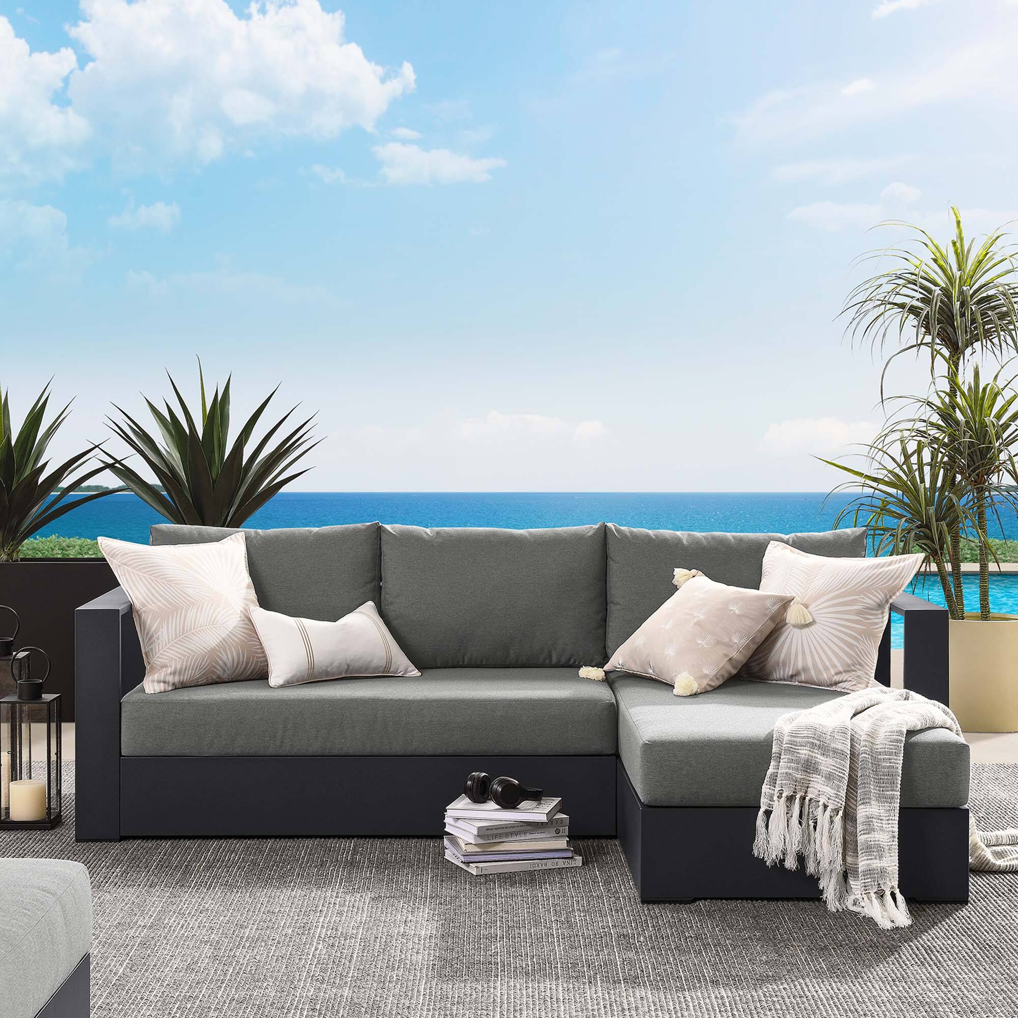 Alt View 2. Modway - Tahoe 2-Piece Outdoor Powder-Coated Aluminum Right-Facing Chaise Sectional Sofa Set - Gray Charcoal.