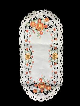 Jiallo - Pumpkin Embroidered Cutwork Rectangular Table Runner, 13 by 27 inch Table Linen - Beige
