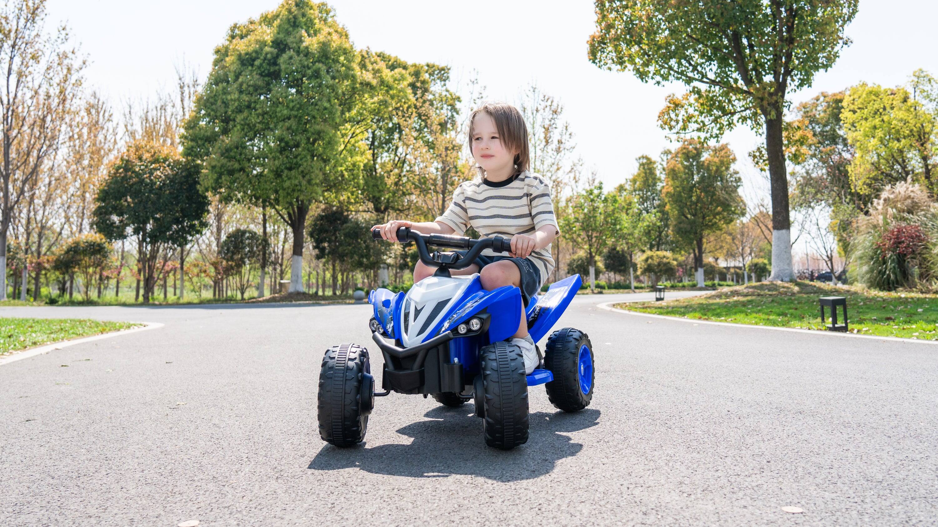 Left. BreeBe - Kids Electric Ride-On Car for Ages 3-6, 12V 4.5Ah Dual Motor, Bluetooth Music, LED Lights, 2 Speeds, Blue - Blue.