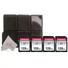 Transcend - Four-Pack 128GB SDXC UHS-I U1 V10 Class 10 Memory Cards with Slim Card Holder