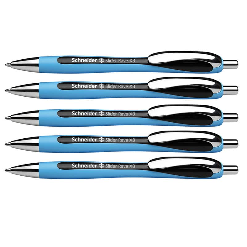 Schneider - Rave Retractable Ballpoint Pen, ViscoGlide Ink, 1.4 mm, Black, Pack of 5