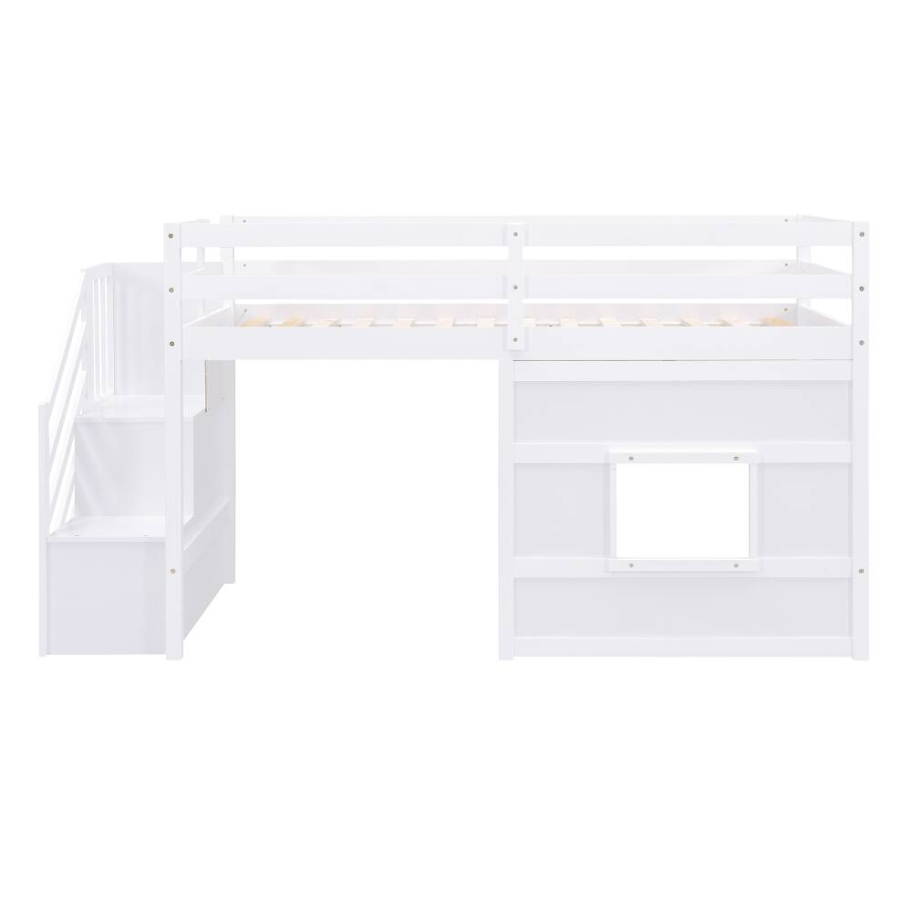 Alt View 7. Loheer - Loheer Twin Size Loft Bed with Storage Staircase LED Light White - White.