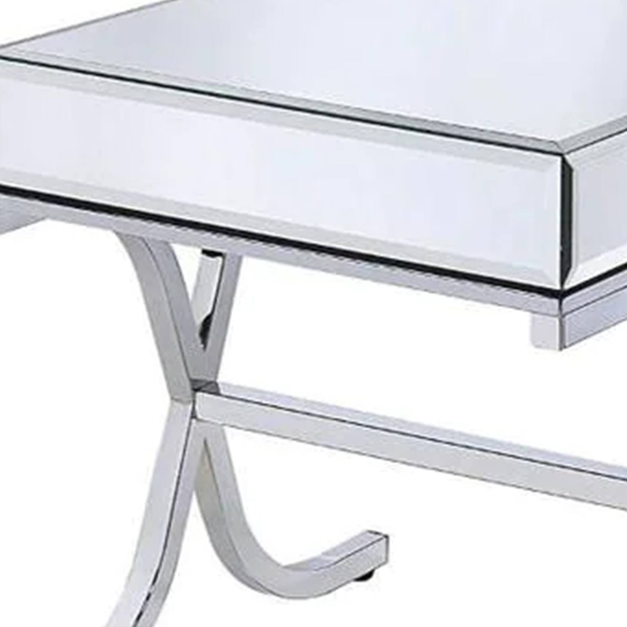 Alt View 3. Manhattan Lane - Contemporary Style Metal and Mirror Square End Table - Silver.