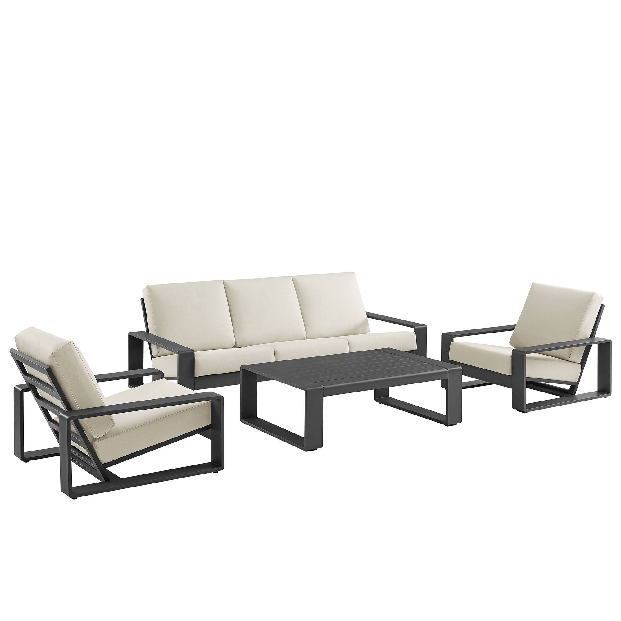 Left. Modway - Lirienne 4-Piece Outdoor Patio Aluminum Furniture Set - Powder-Coated Frame, Foam-Cushioned Seats - Cream.