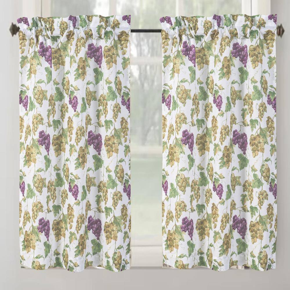 Back. RT Designers Collection - Elegant Multi-Color Tribeca Grapes Printed 3-Piece Kitchen Curtain Set - Multi Color.