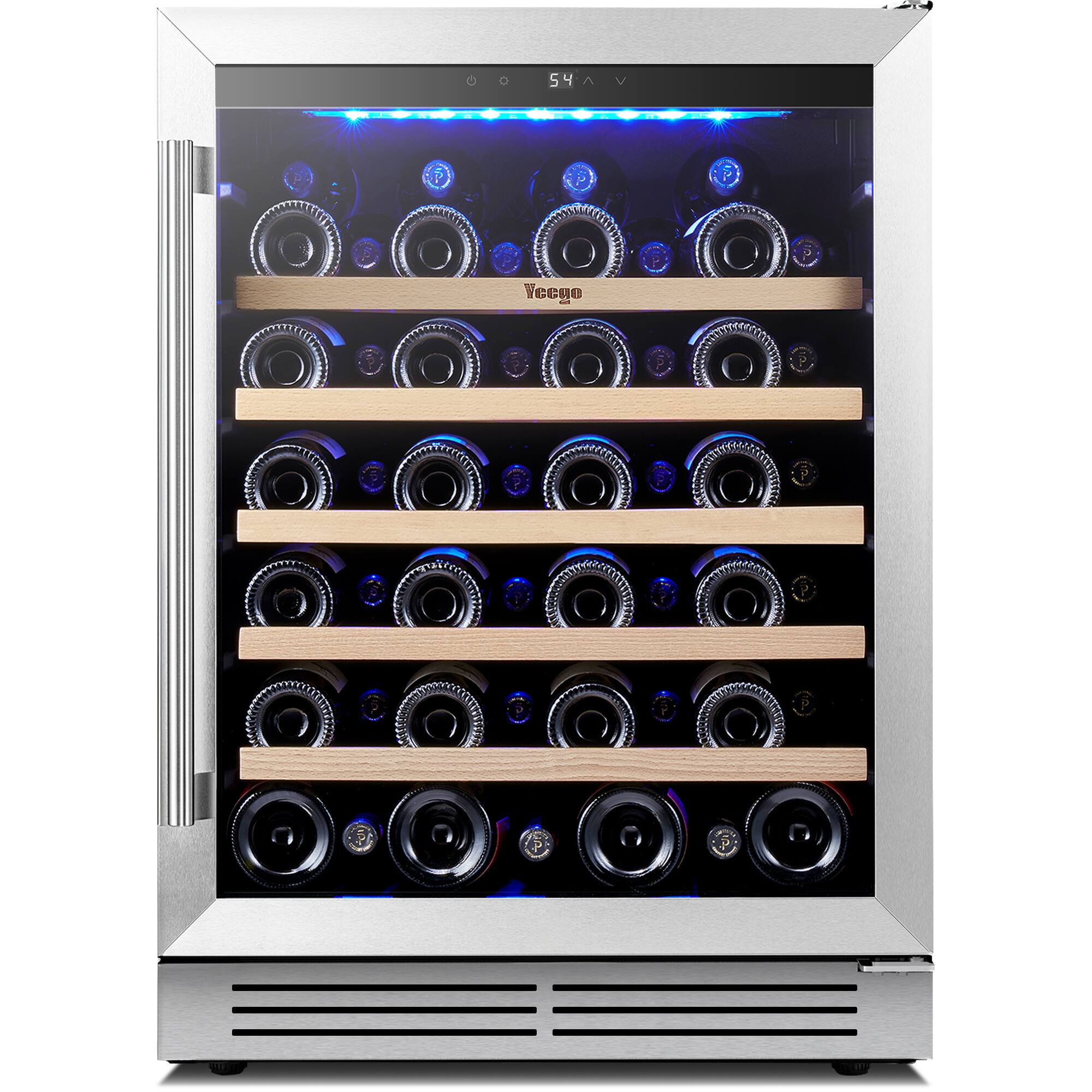 Angle. Yeego - 24 Inch Wine Cooler, 47 Bottle Wine Cooler Refrigerator Built-in or Freestanding, for Home Kitchen，Bar - Stainless Steel.