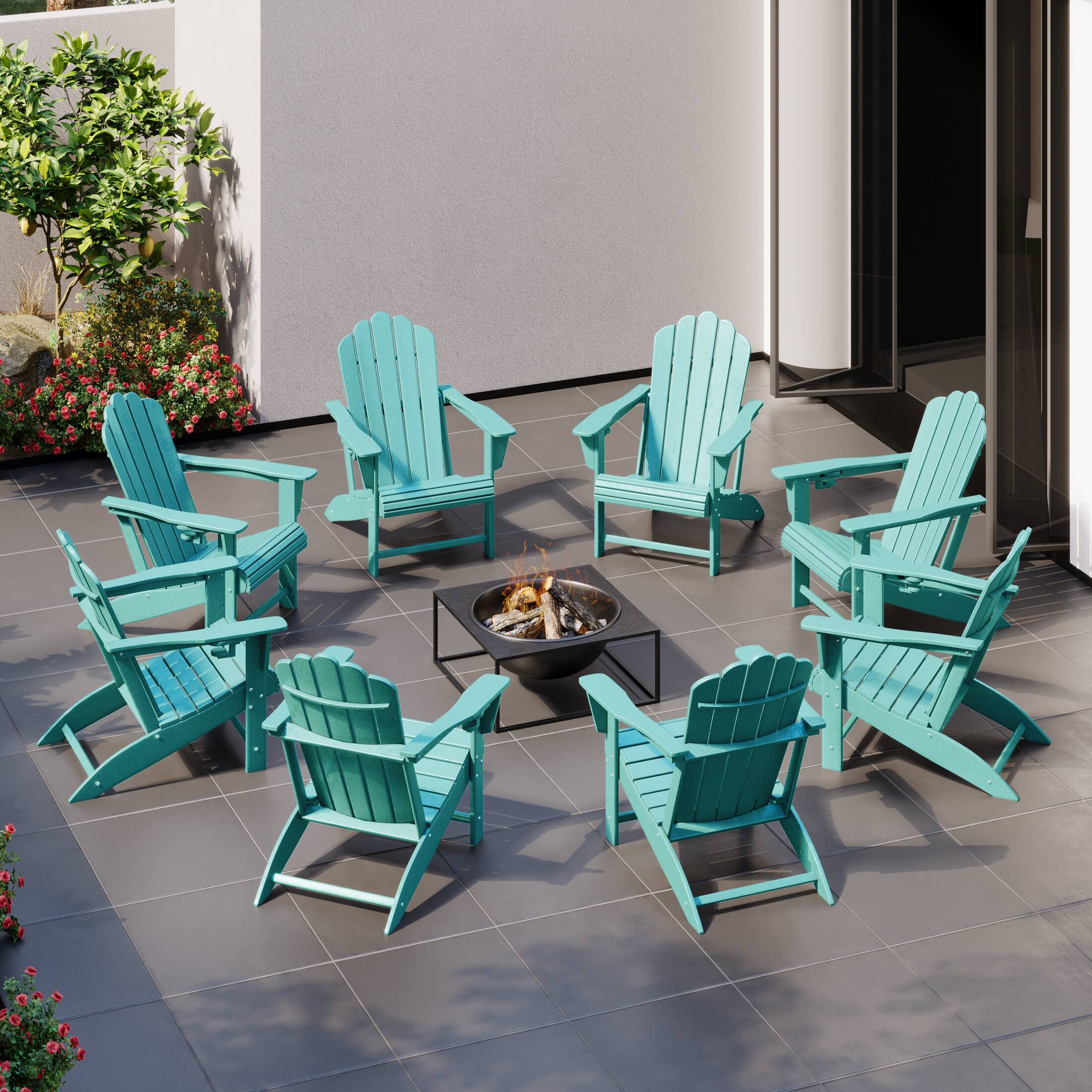 Angle. WestinTrends - WestinTrends Highland Outdoor Patio HDPE Adirondack Chairs With Cup Holders (Set of 8) - Turquoise.
