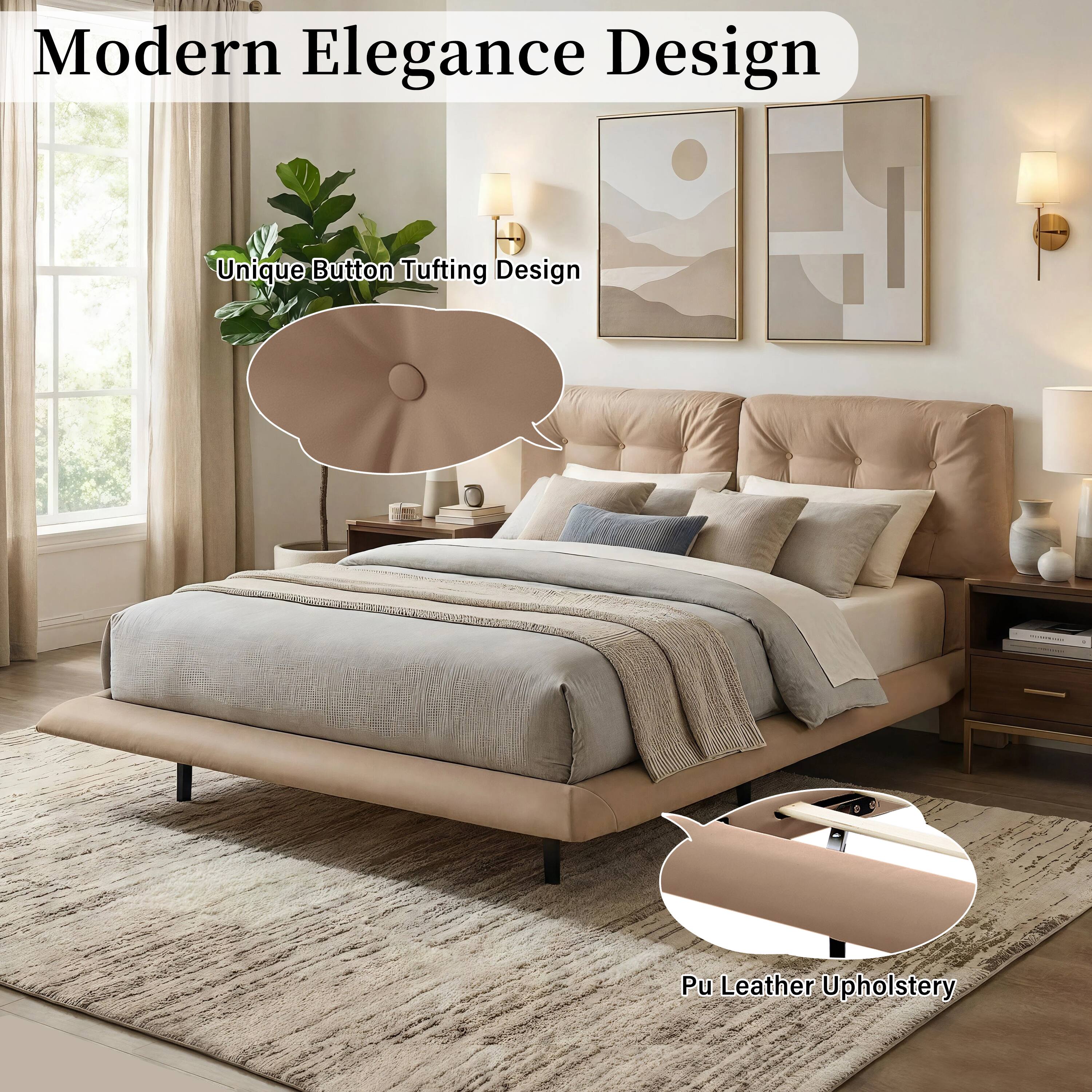 Modern Elegance Design  
Unique Button Tufting Design  
Pu Leather Upholstery
