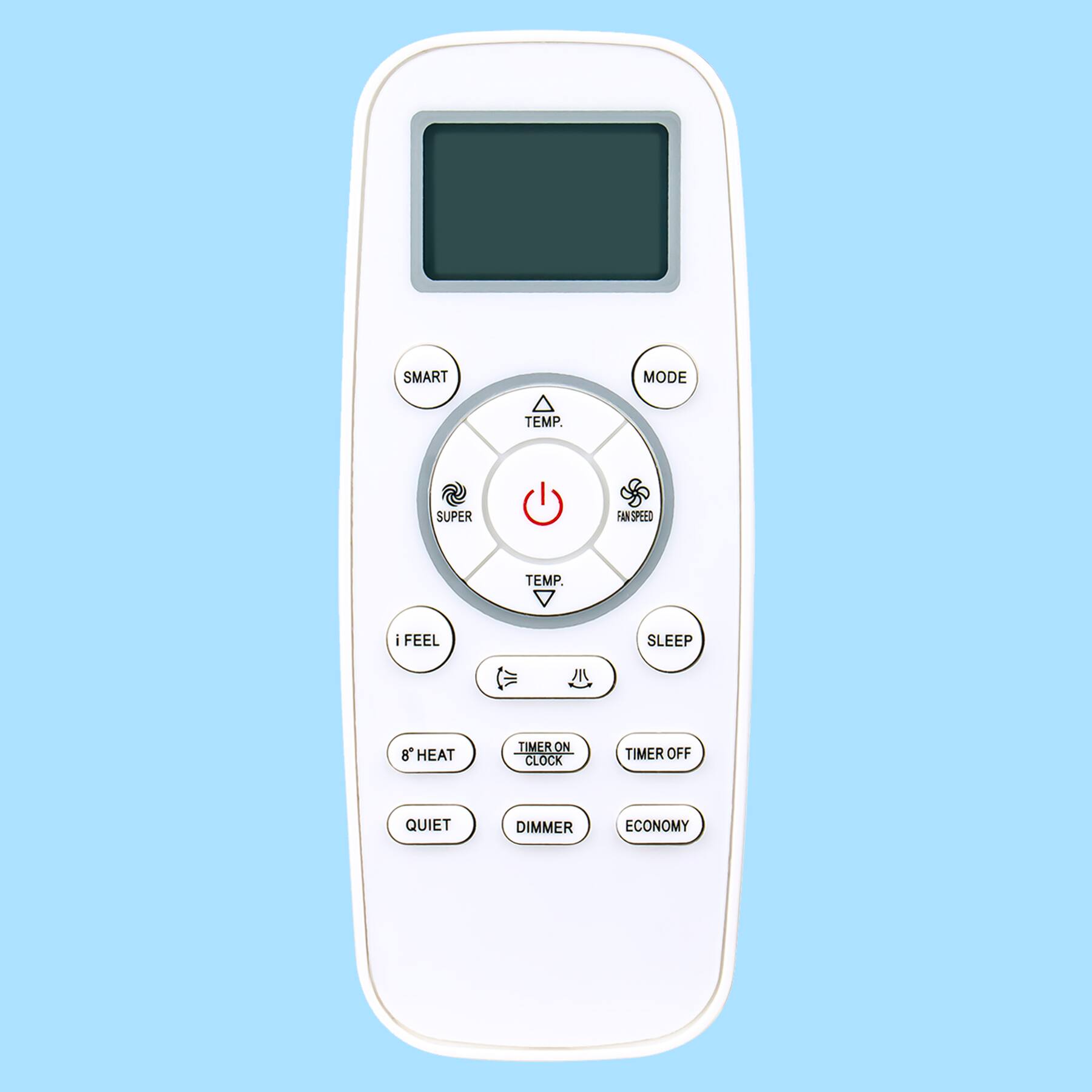 SMART MODE TEMP. SUPER FAN SPEED FAN TEMP i FEEL SLEEP 8° HEAT TIMER ON CLOCK TIMER OFF QUIET DIMMER ECONOMY