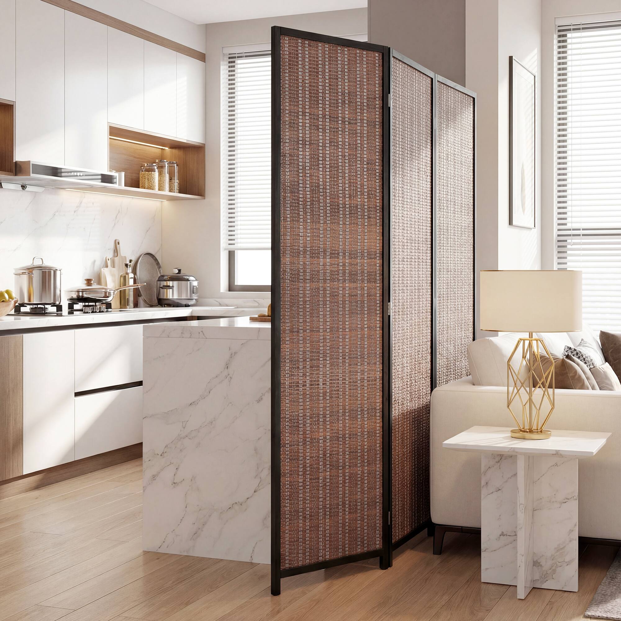 Alt View 7. Homcom - Divider Folding Privacy Screen Freestanding 3 Panel Pine Wood for Bedroom Home Office 6 Ft Tall Black - Black, Brown.